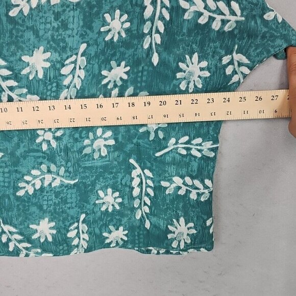 Vintage 90s Orvis Top Womens L Aqua Floral Shoulder Pads Travel Shirt 100% Rayon - Picture 5 of 7